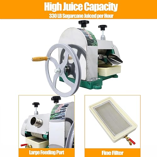 Miniatura 5 de TECHTONGDA Máquina manual de jugo de caña de azúcar, exprimidor de prensa de caña de azúcar de acero inoxidable, extractor comercial de prensa de