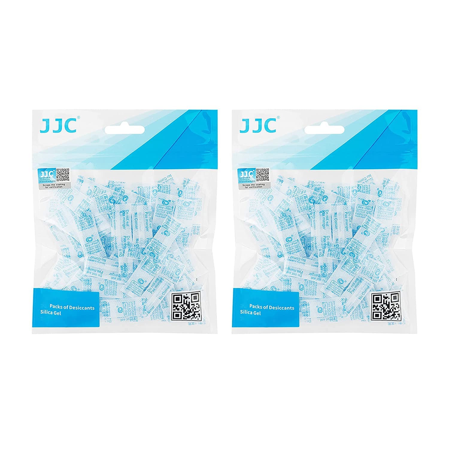 MOOH JJC Highly Moisture Absorbing Pure Silica Gel, Non-toxic Desiccant Damp Moisture Absorber Dehumidifier Drypack for Room Kitchen Clothes Storage Bags Camera Electronic Gun (100PCS (100G) 2PKTs)