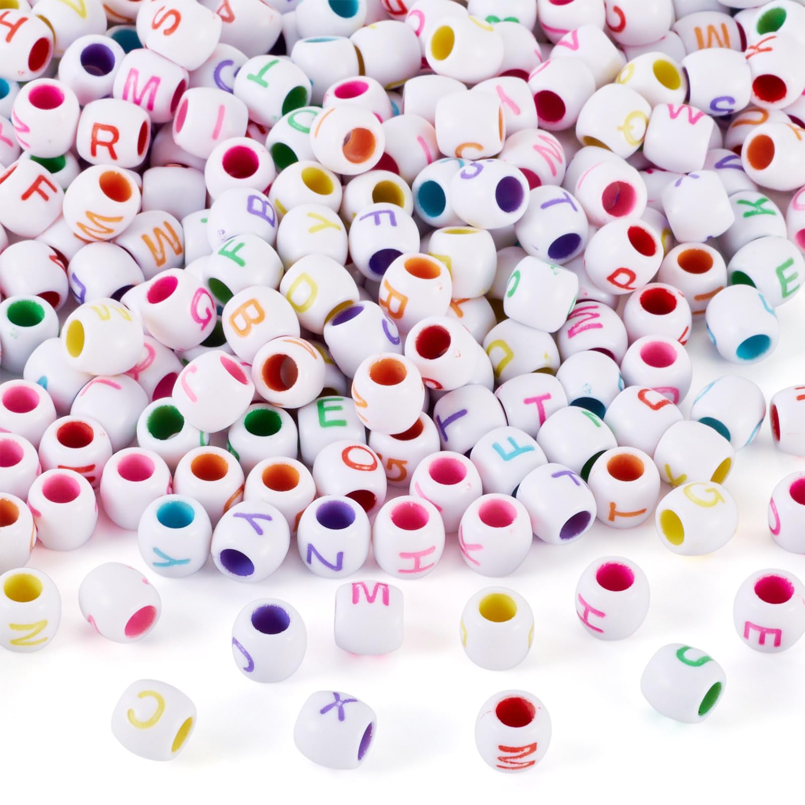 FASHEWELRY 300Pcs Large Hole Barrel Acrylic Letter Beads 9x8.5mm A-Z Colorful Initial Alphabet Beads for DIY Crafts Friendship Bracelet Necklace Jewelry Making