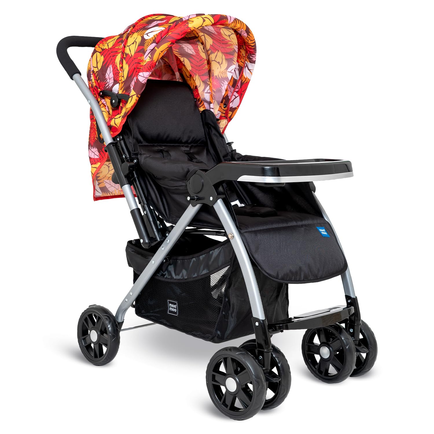 Mee Mee Dream Cruiser Baby Stroller/Pram for 0-3 Years (Newborn/Kids), 5 Point Safety Harness, Adjustable Backrest & Footrest, 360° Swivel Wheels with Lock & Anti-Skid Brake, Large Storage Basket, Reversible Handle & Detachable Feeding Tray-image-17