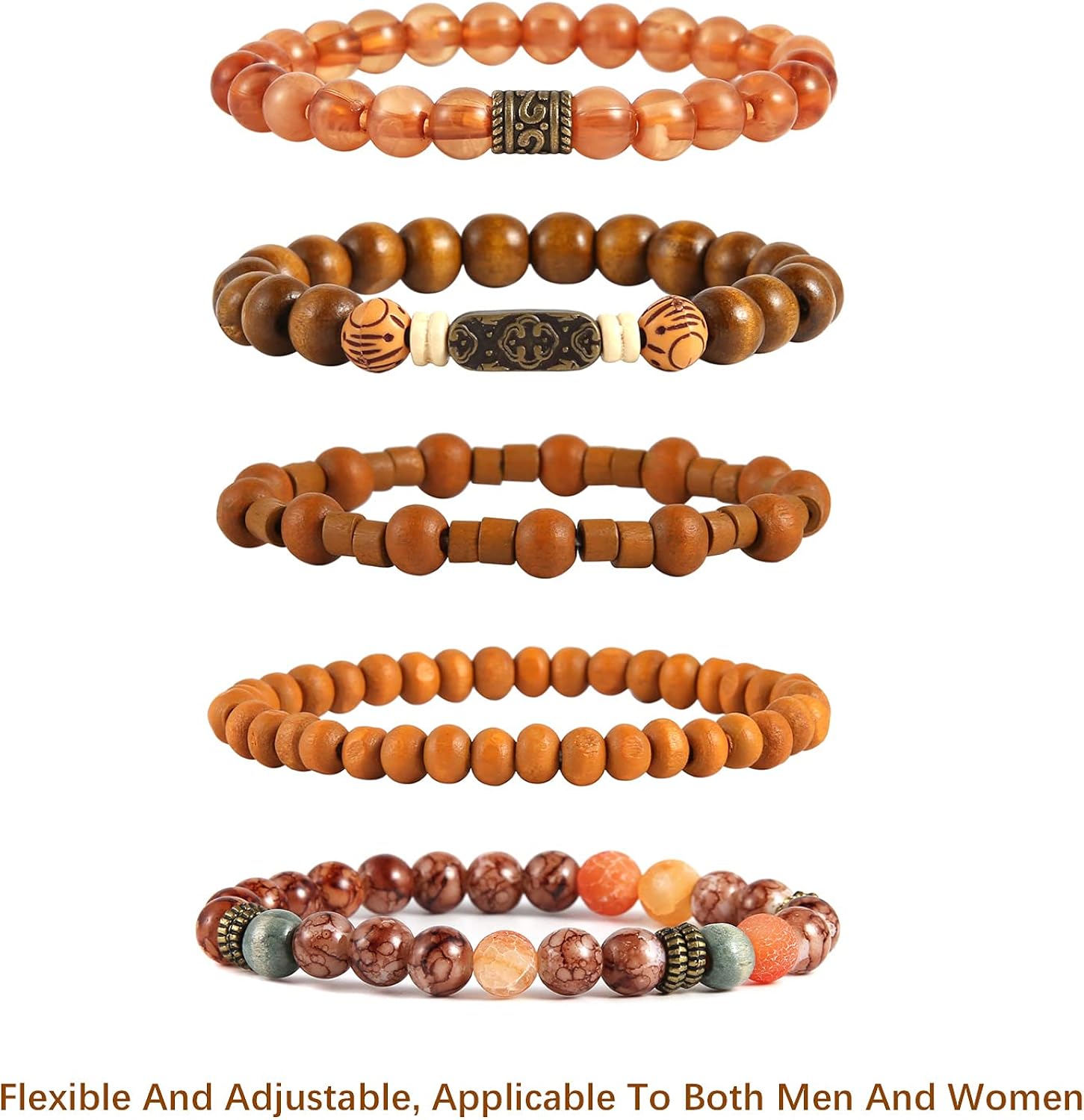 HZMAN Mix 5 Wrap Bracelets Men Women, Hemp Cords Wood Beads Ethnic Tribal Bracelets, Leather Wristbands: Clothing, Shoes & Jewelry