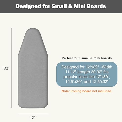 Vista 23 de Funda y almohadilla para tabla de planchar de 18 x 54 pulgadas, algodón natural extra grueso, resistente al quemado y a las manchas, cubierta