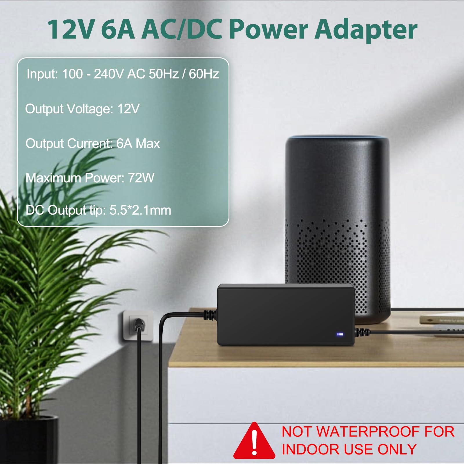 Fuente de alimentación CC, adaptador de CA a CC, Negro, CC 12 V 6 A
