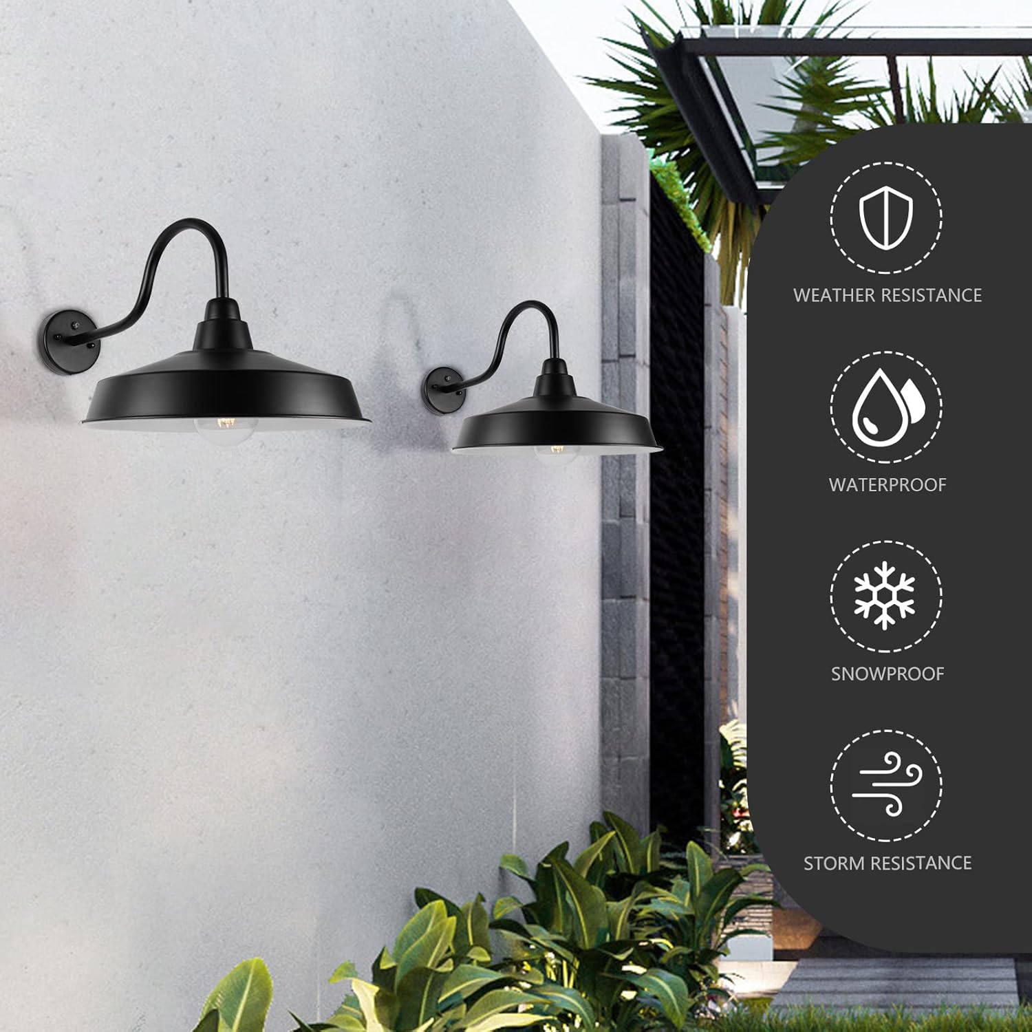 Dusk to Dawn Barn Light Outdoor, 16 Inch Dome Large Farmhouse Exterior Light Fixture Wall Mount, Industrial Outdoor Wall Sconce Outside for House, Shop, Porch, Garage, DDRZ020 BK-3PACK