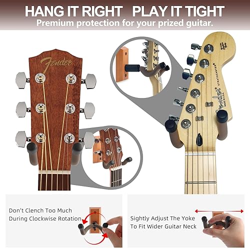 Miniatura 9 de VEINTICO Soporte de pared para guitarra, ganchos para guitarra, soporte para guitarras acústicas y eléctricas, bajo, banjo, mandolina, madera dura,