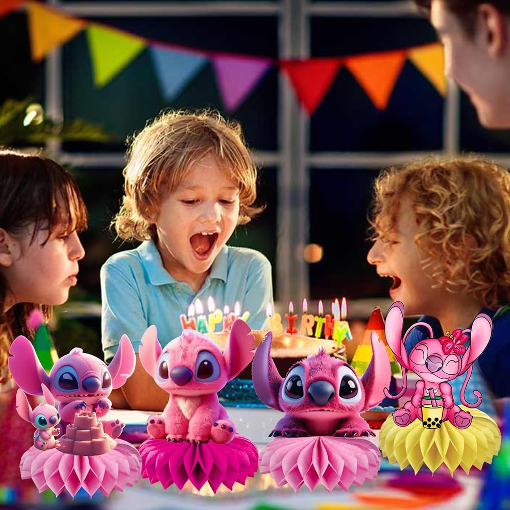 8Pcs Pink Stitch Table Centerpiece Birthday Party Supplies Double Side Table Decorations for Stitch Themed Party Decorations