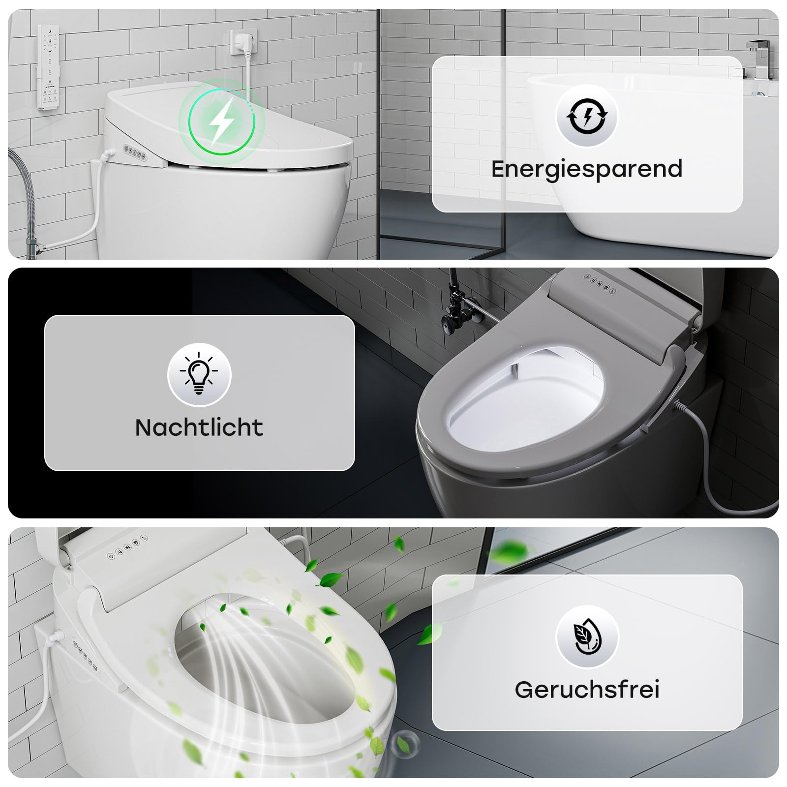 HOROW Wand WC Spülrandlos Set mit Intelligenter Toilettensitz O-form | Komplettpaket für keine Auswahlschwierigkeiten, Dusch WC Sitz mit umfassender Ausstattung, Hänge WC mit starker Spülkraft
