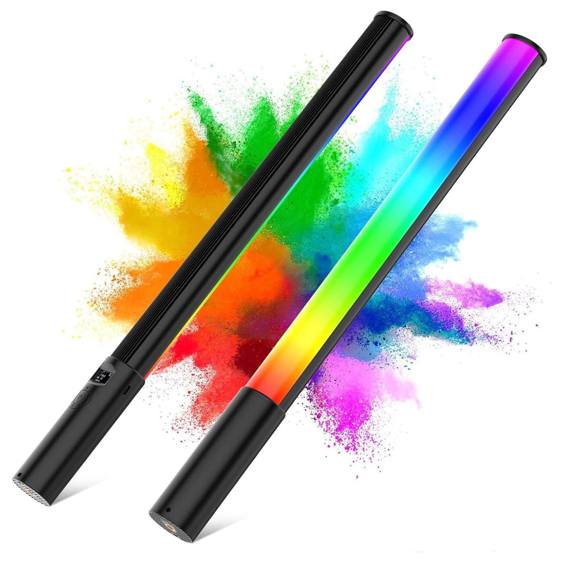 Bastão de Iluminação LED RGB 50cm Recarregável USB com Luz Branca, Brilho Ajustável, 3000K a 6000K, Rosca 1/4" para Tripé, para Foto, Vídeo e Gravação