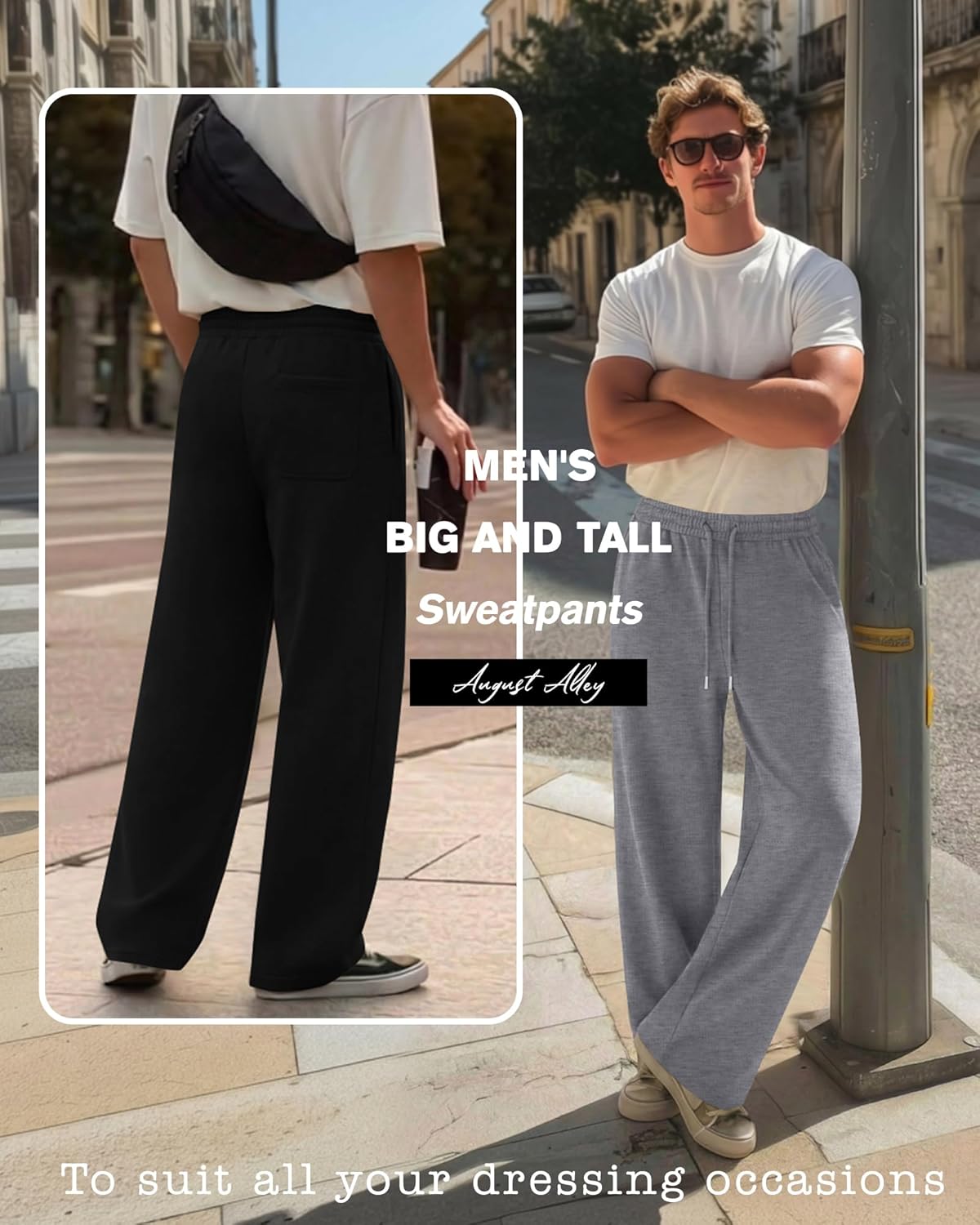 4 Pack Men's Big and Tall Sweatpant Thin Athletic Workout Jogger Open Bottom Baggy Drawstring Pants with Pockets - Image 3