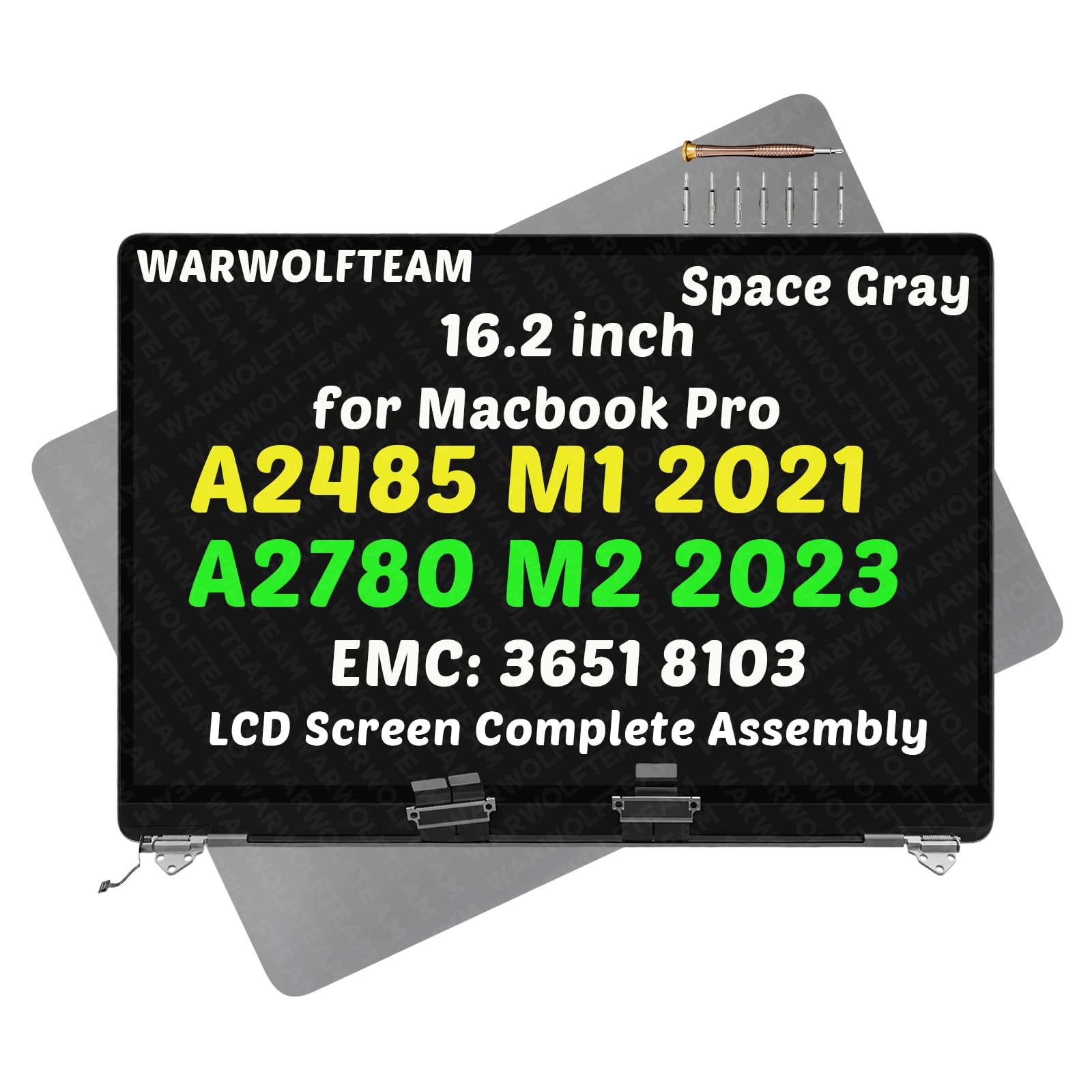 Photo 1 of WARWOLFTEAM 16.2" Compatible with MacBook Pro Retina M1 2021 A2485 EMC 3651 M2 2023 A2780 EMC 8103 3456 x 2234 661-21968 661-32187 LCD Screen Display Replacement Complete Assembly(Space Gray)