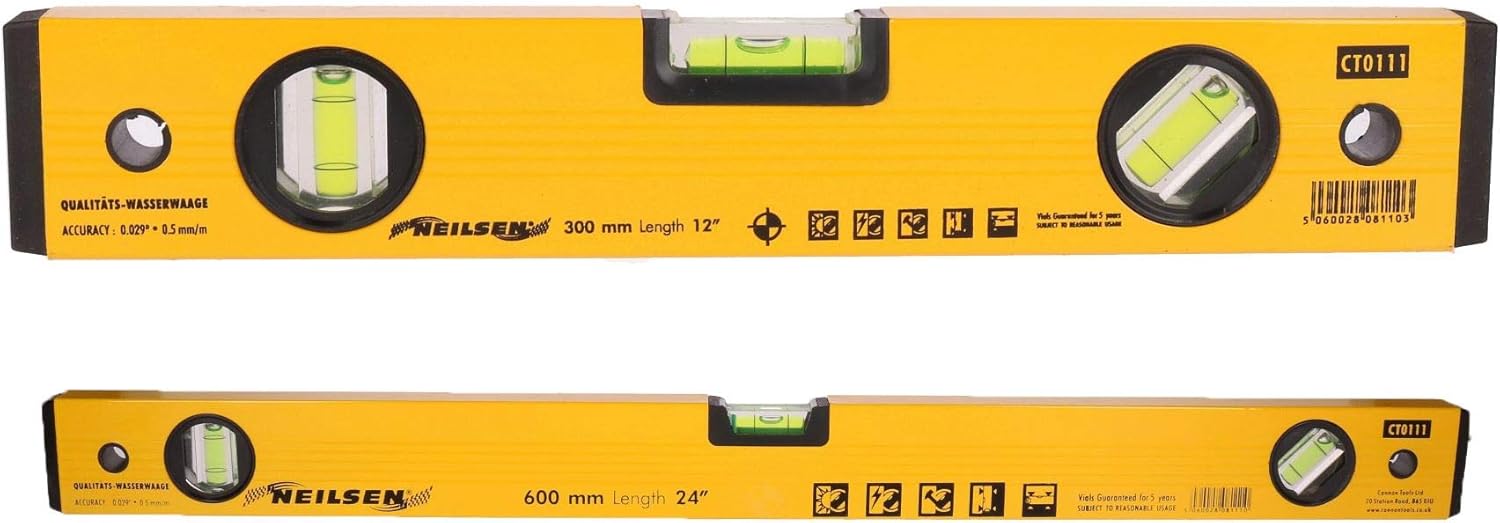 12" and 24" 2pc Set Of Aluminium Scaffolding Builders Spirit Level Handheld Levels