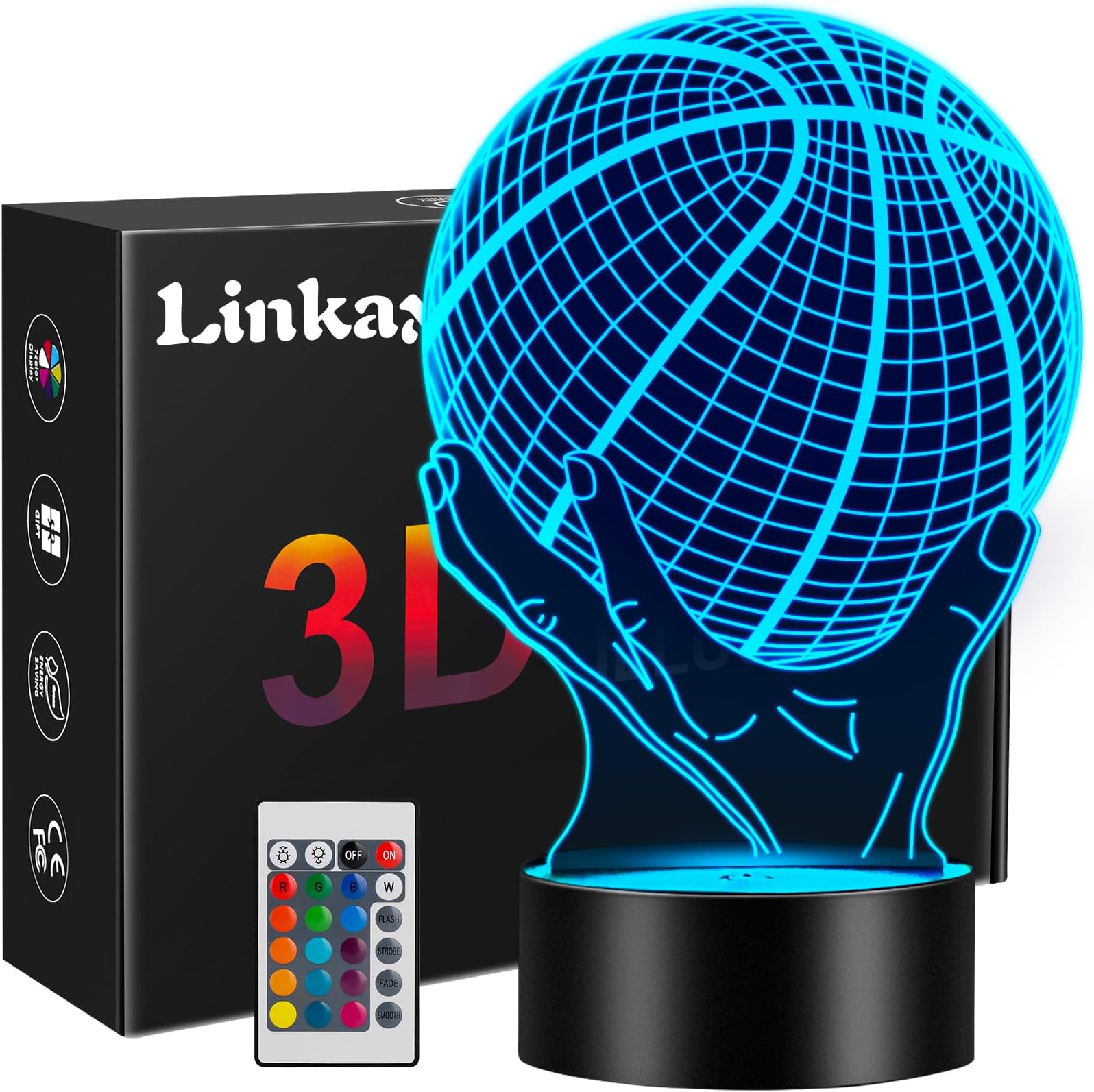 Linkax Basketball Gifts for Boys, 3D Illusion Night Lamp, Basketball Night Light for Kids Girls, 16 Colors Change with Remote Control, Christmas Birthday Gift, Bedroom Accessories Decor (DW1092)