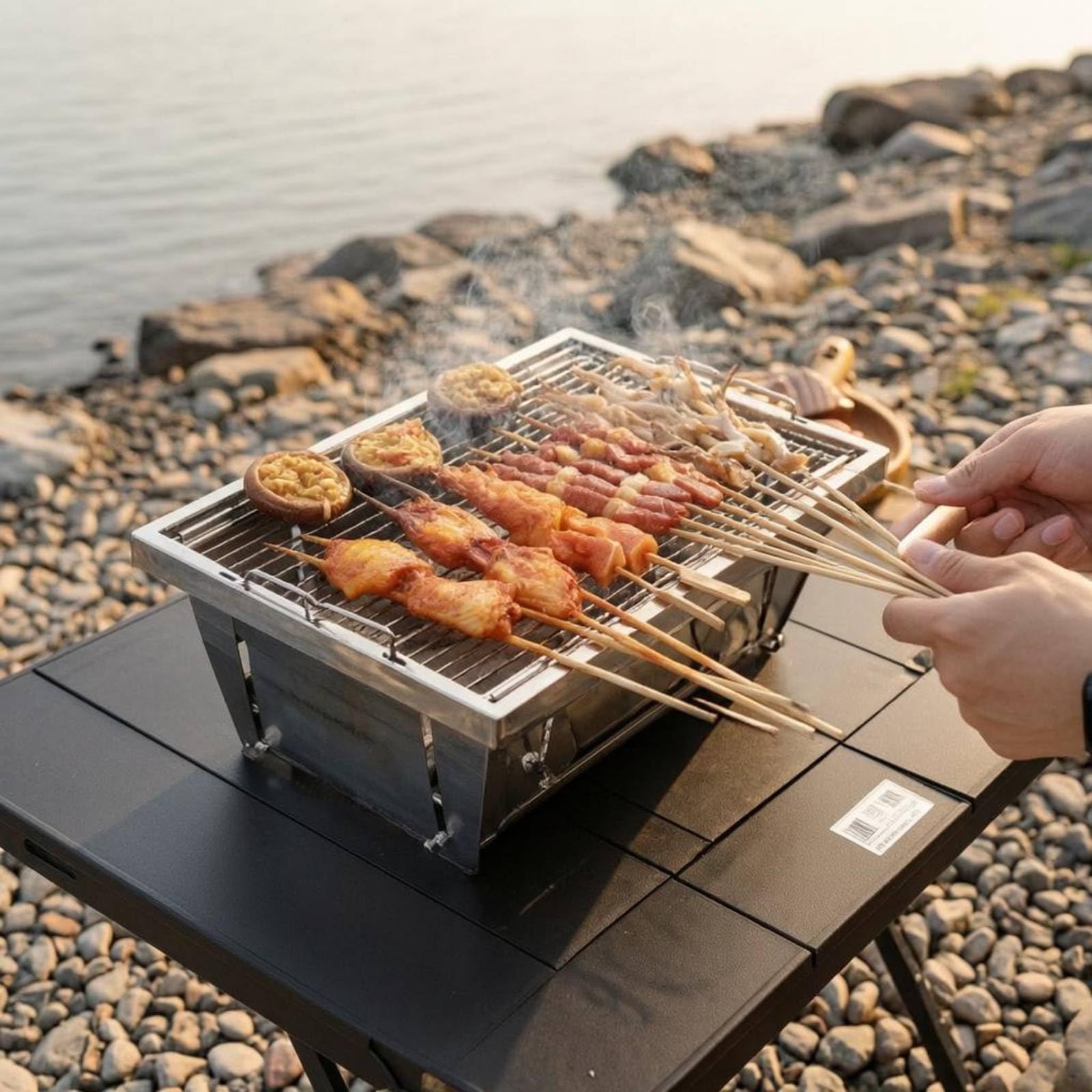 Parrilla 304 de Acero Inoxidable Compatible con Mesa IGT Parrilla Plegable de Acero Inoxidable Resistente Al Calidez para Campistas, Aire Libre
