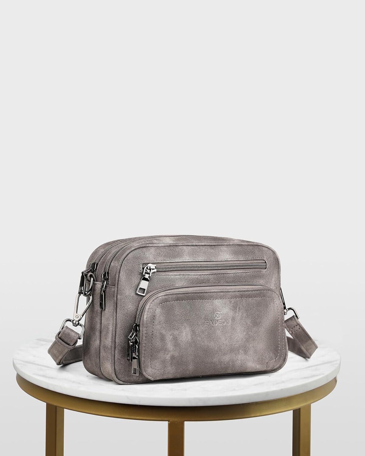 FADEON Crossbody Bags for Women Multi-pocket Leather Crossbody Purses, Designer Shoulder Bag Adjustable Removable Strap Grey - Image 8