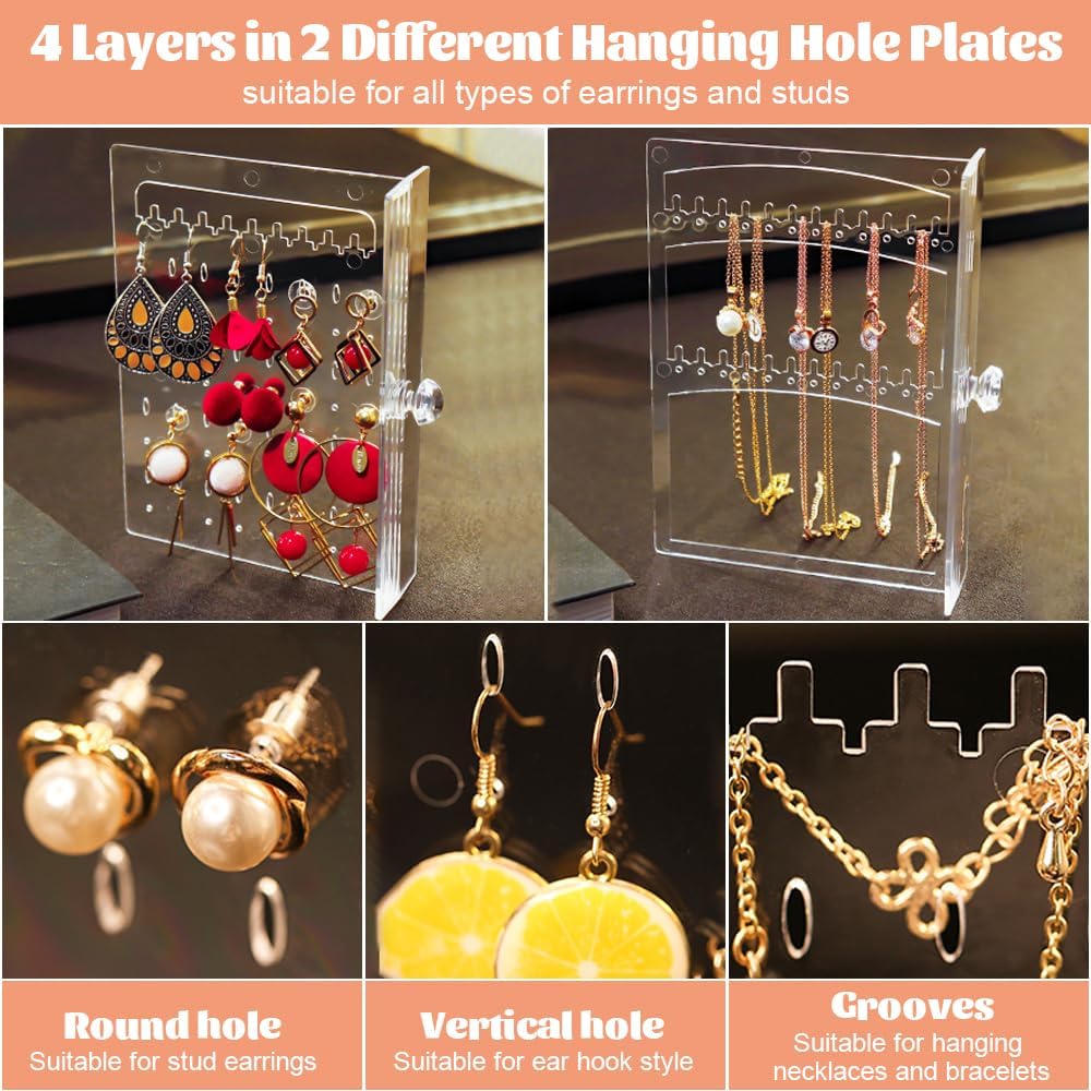 Acrylic Jewellery Organiser Storage Box 4 Tier Earring Organiser Holder Dustproof Jewellery Box Organiser Acrylic Earring Holder Jewellery Holder Earring Storage With Drawers for Ring Bracelet
