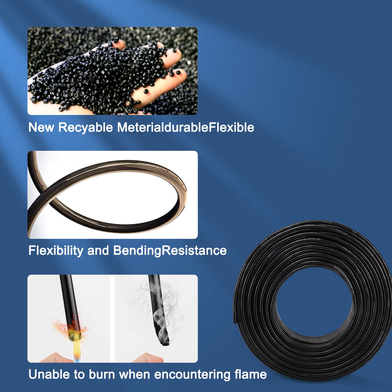 18 Gauge Electric 16.4ft Copper Extension Cable 18AWG 3 Conductor Wire with Ground 3 Core Blackwire RVV 0.75mm² Cord (300/500V)