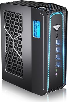 Mini Gaming PC, Liquid-Cooled PC i9-14900F 24 Cores, Win-11 Pro, 64G DDR5, 4T M.2 PCIE4.0 SSD, Desktop Computer with GeForce RTX4070 12G, Four Display, 8K@60Hz Outputs, Dual LAN, WiFi7/BT5.4