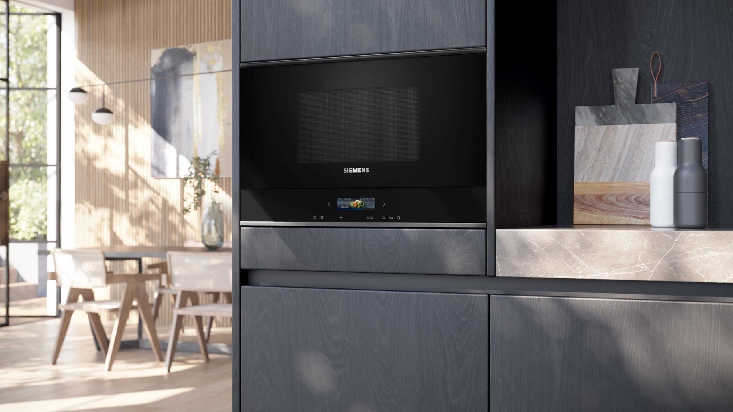 Siemens BF722L1B1 iQ700 Einbau-Mikrowelle, cookControl7 - Automatikprogramme, humidClean Plus - Innenraumreinigung, optimal für den Hocheinbau, seitlich öffnende Drehtür, Schwarz