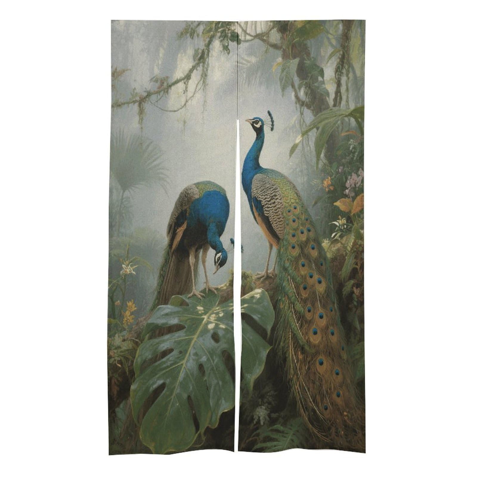 VstaDank Elegant Colorful Peacock Noren Doorway Curtain Printed Window Treatment Door Tapestry Chinese Traditional Doorway Curtain Long Type Door Tapestry for Home Decoration