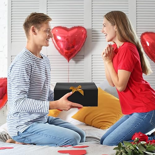 Miniatura 7 de Moretoes Paquete de 20 cajas de regalo con tapas para regalos, caja negra de propuesta de dama de honor de 10 x 8 x 4 pulgadas con cinta, cajas de