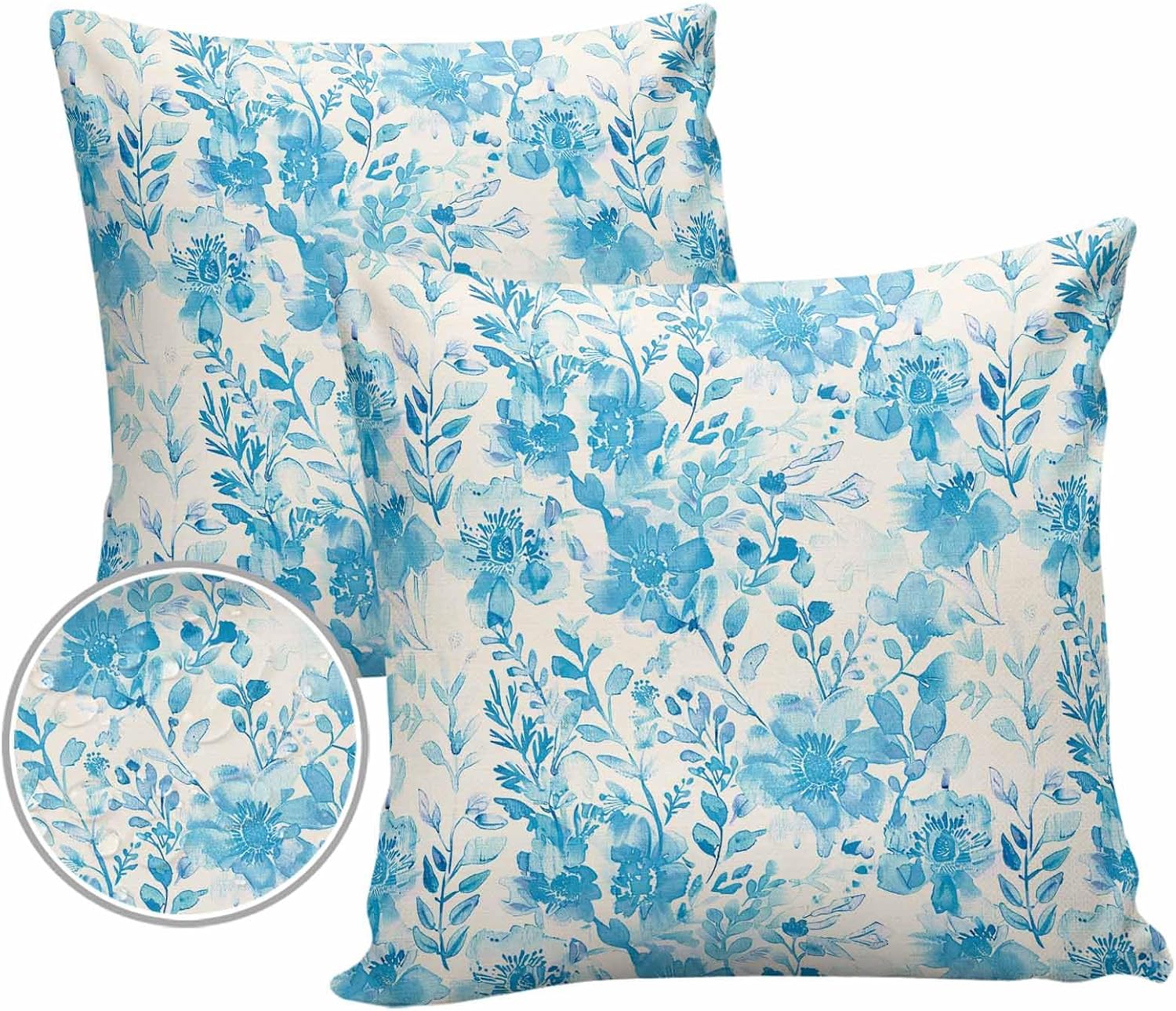 Waterproof Pillow Protector 2 Pack, Pillow Cover with Zipper Blue Watercolor Flower Floral 18"x 18" Pillow Protector Pillow Covers Encasement Pillow Case