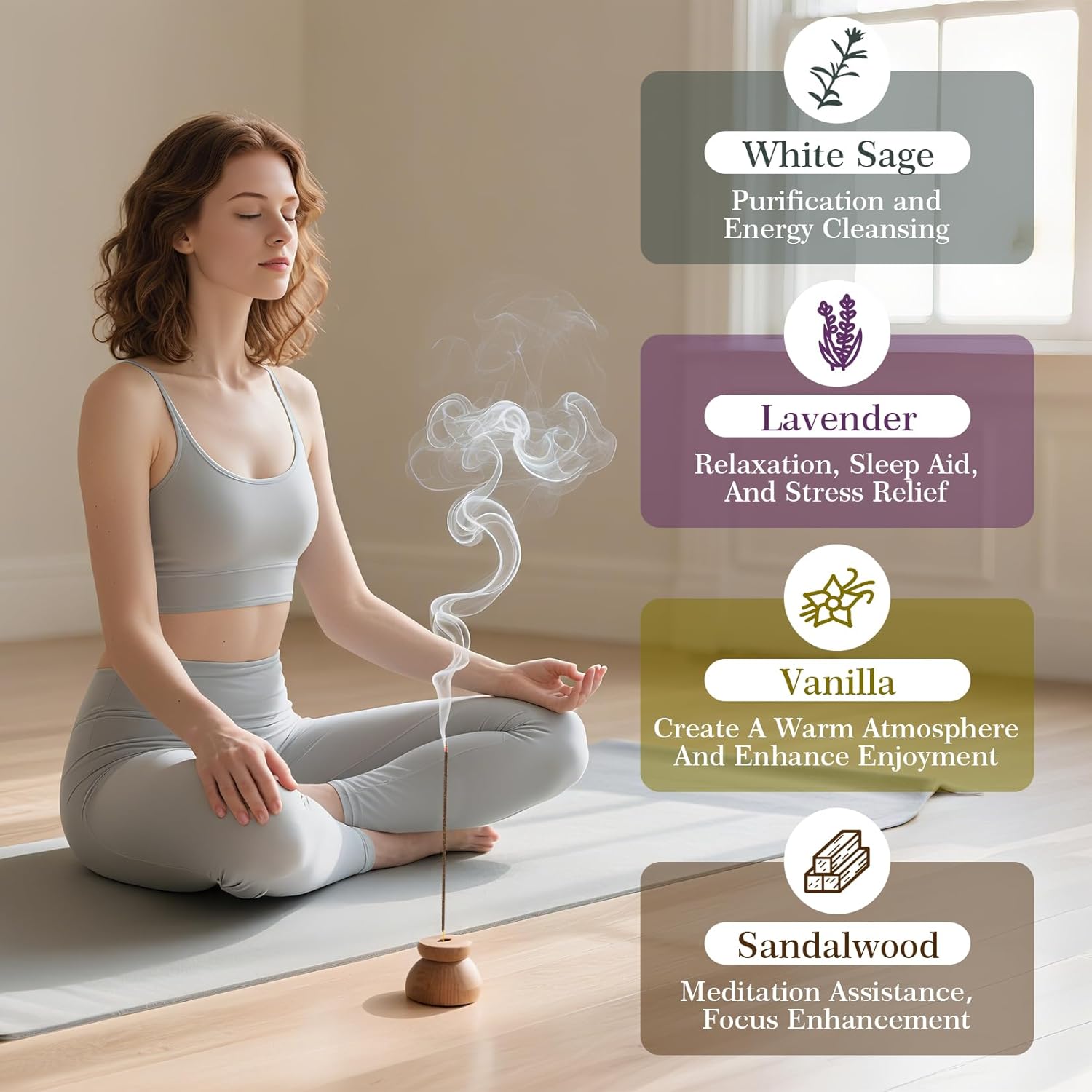White Sage Incense Sticks - 80 PCS Sandalwood Incense Sticks Natural,Lavender Vanilla Stick,4 Scents Without Incense Holder,Meditation Spiritual Cleansing Gift Set Indian Scented Style - Image 3