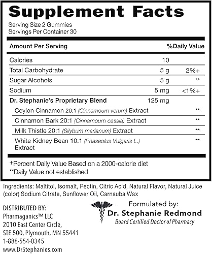 Miniatura 7 de Pharmaganics Dr. Stephanie's SugarDown Gummies - Suplemento de canela de Ceilán y Cassia - 0.00 oz de azúcar