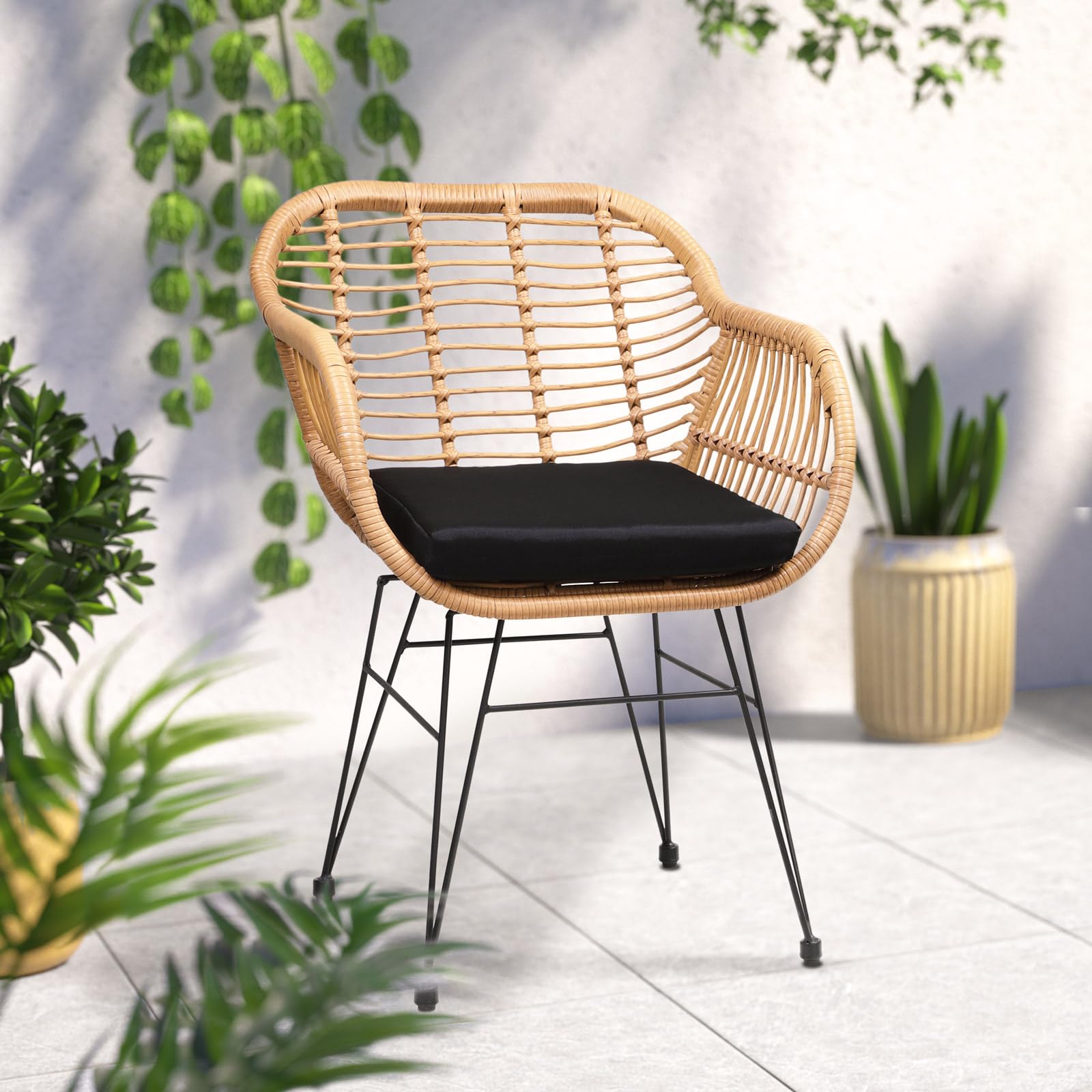 Casaria® Gartenstühle 2er Set Polyrattan inkl. Auflage Armlehne Metall Wetterfest Verstellbar Outdoor Modern Garten Terrasse Balkon Gartensessel Stuhl