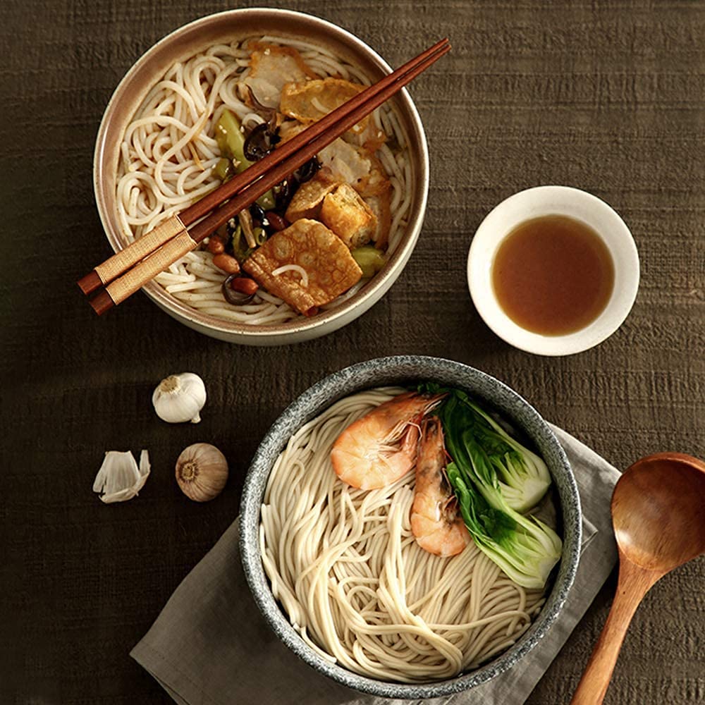 BERTY·PUYI Ciotola di Ramen Giapponese in Ceramica, Set di 2, 40 Once Grandi Ciotole Profonde, Ciotola di Zuppa di Noodle, Ciotola di Noodle Istantanei Creativa, Grande Ciotola di Noodle di Manzo-B