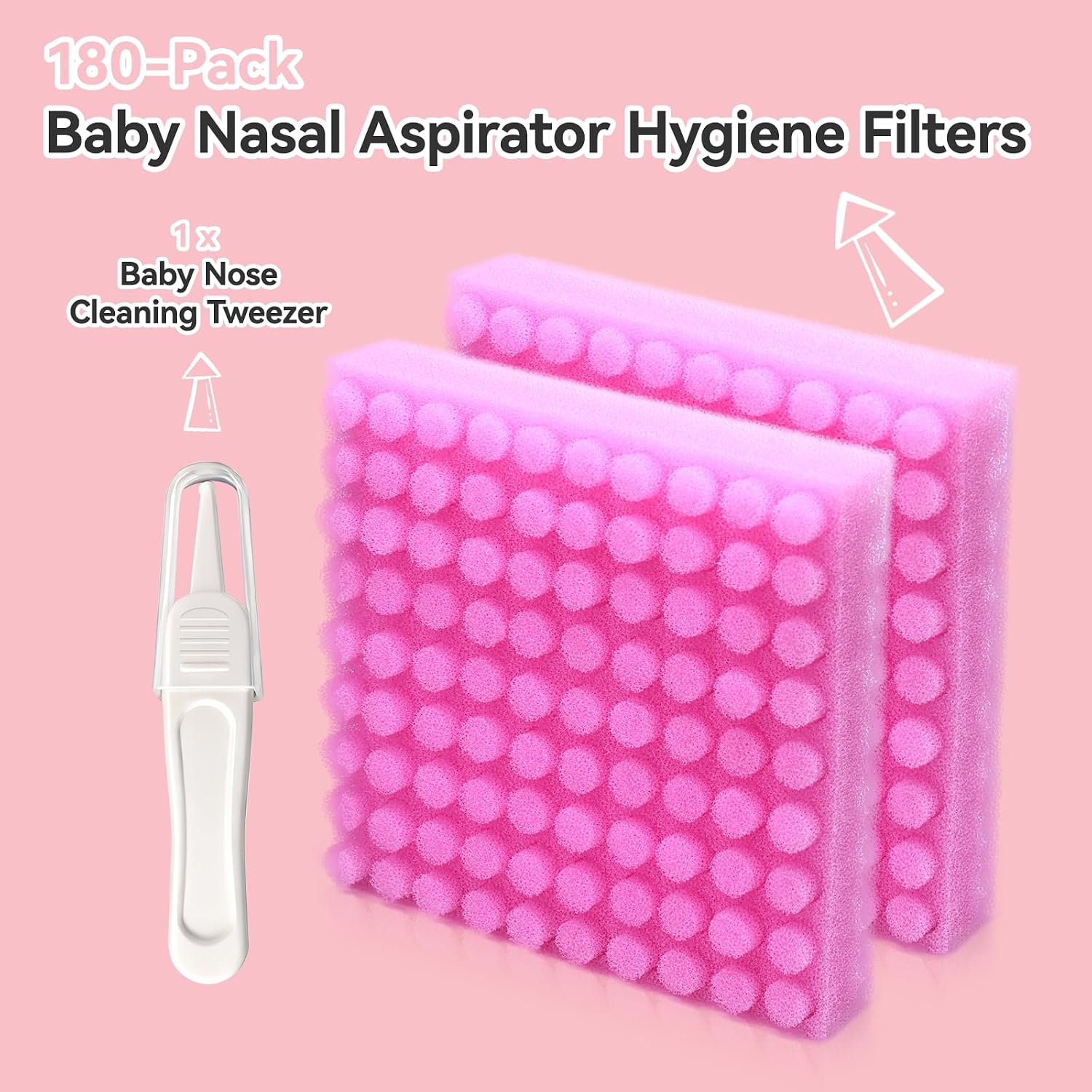 Replacement for NozeBot Nasal Aspirator Hygiene Filter, 180 Packs Baby Nose Cleaner Filters Comes with Baby Nose Cleaning Tweezer, Purple
