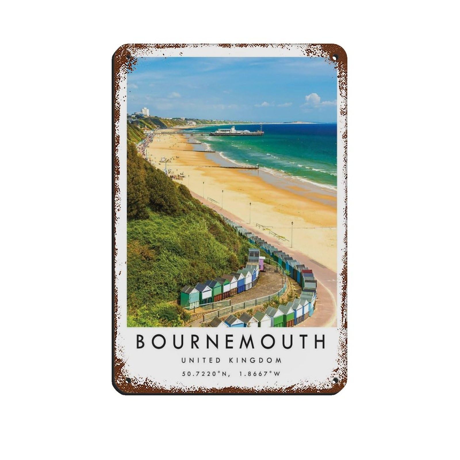 Lxwnze 20L X 30W Cm Bournemouth Travel, Bournemouth Poster Tin Sign Vintage Metal Pub Club Cafe Bar Home Wall Art Decoration Poster Retro 8X12inch(20X30cm)