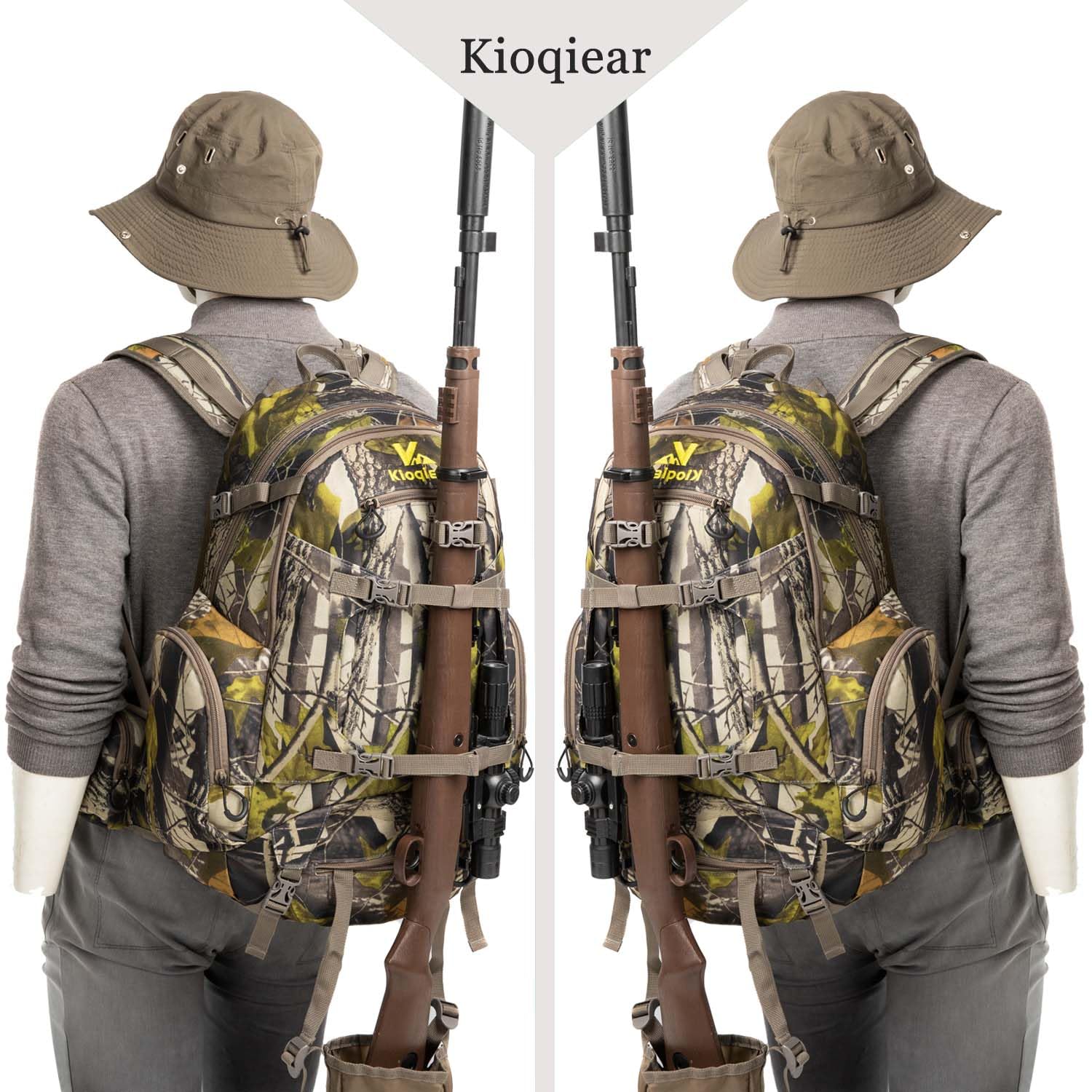 Kioqiear Hunting Backpack,Outdoor Gear Hunting Pack with Rain Cover,Durable Large Capacity Hunting Day Pack.(GREEN CAMO)