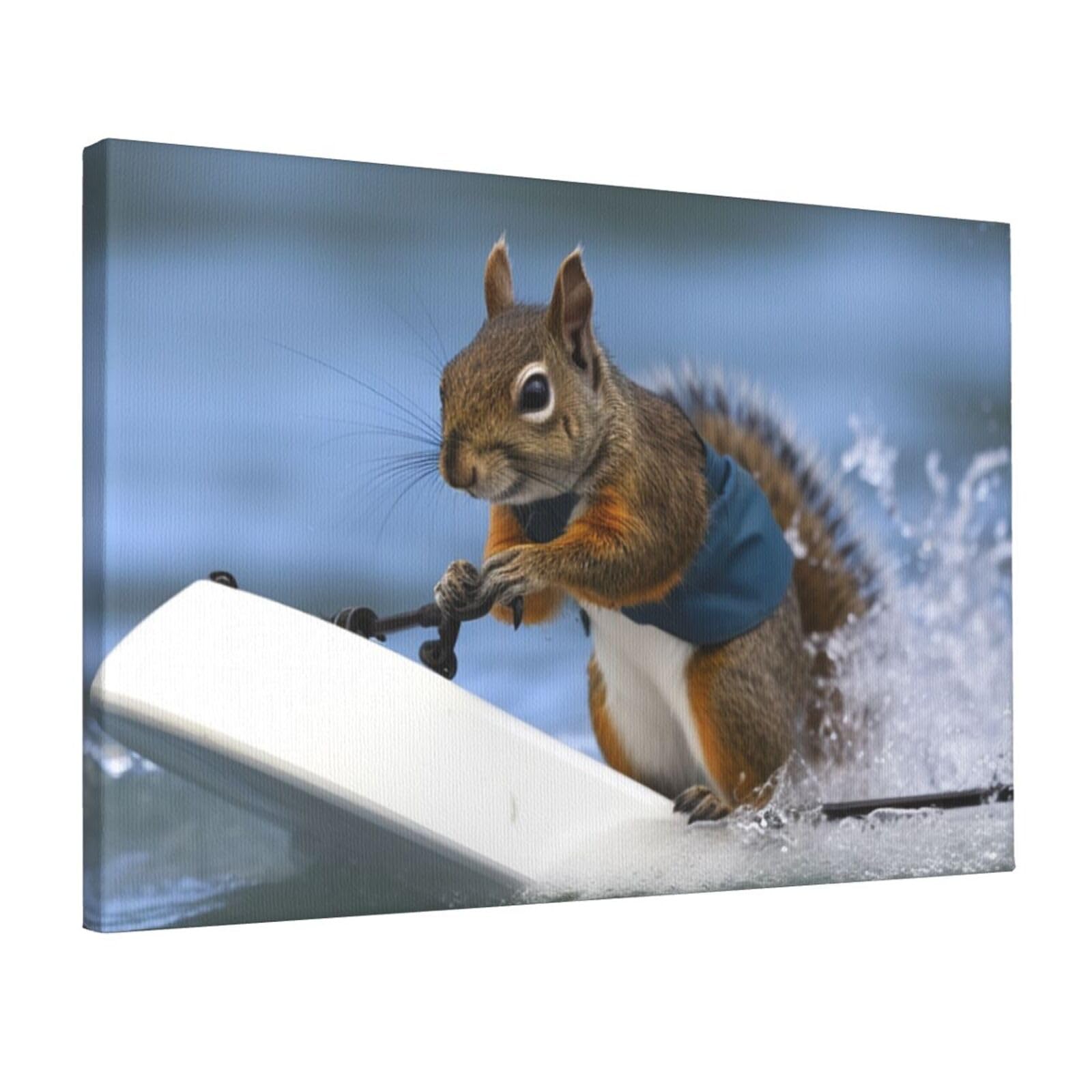DWVTSLH Water Skiing Squirrel Poster Paintings Canvas Wall Art Bedroom Prints Home Decor Hanging Picture Modern Home Artworks Aesthetic for Living Room Office Wall Decor 12x18in Unframed