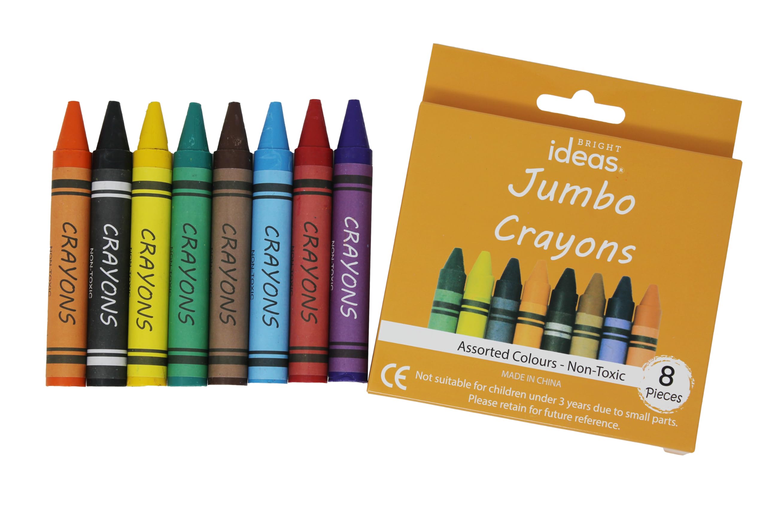 Bright Ideas 8 Pack of Jumbo Assorted Non Toxic Colour Wax Crayons for Kids Arts and Crafts, Home or School Supplies. BI8381.