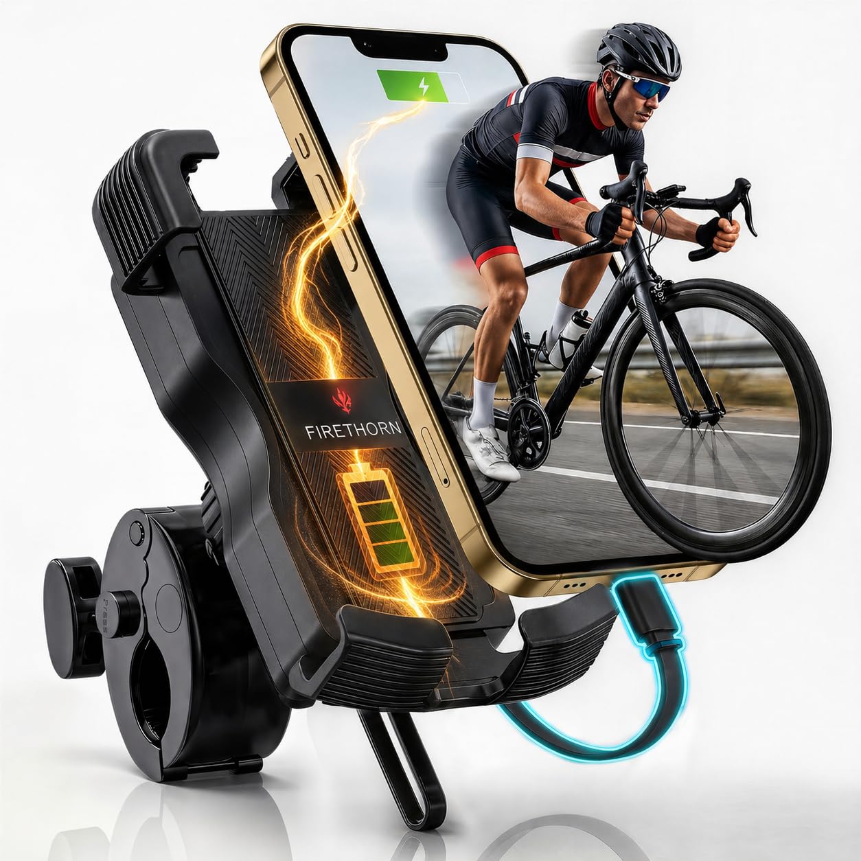 FIRETHORN Bike Phone Holder with Built in Battery