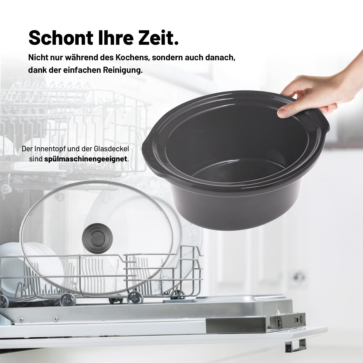 Lauben Slow Cooker 3500SB Schongarer mit Thermeffect®-Technologie, SlowHeat®-Technologie, Kochbuch, Innenbehälter aus Keramik, Zwei Temperaturstufen, Manuelle Zeiteinstellung, 3.5l