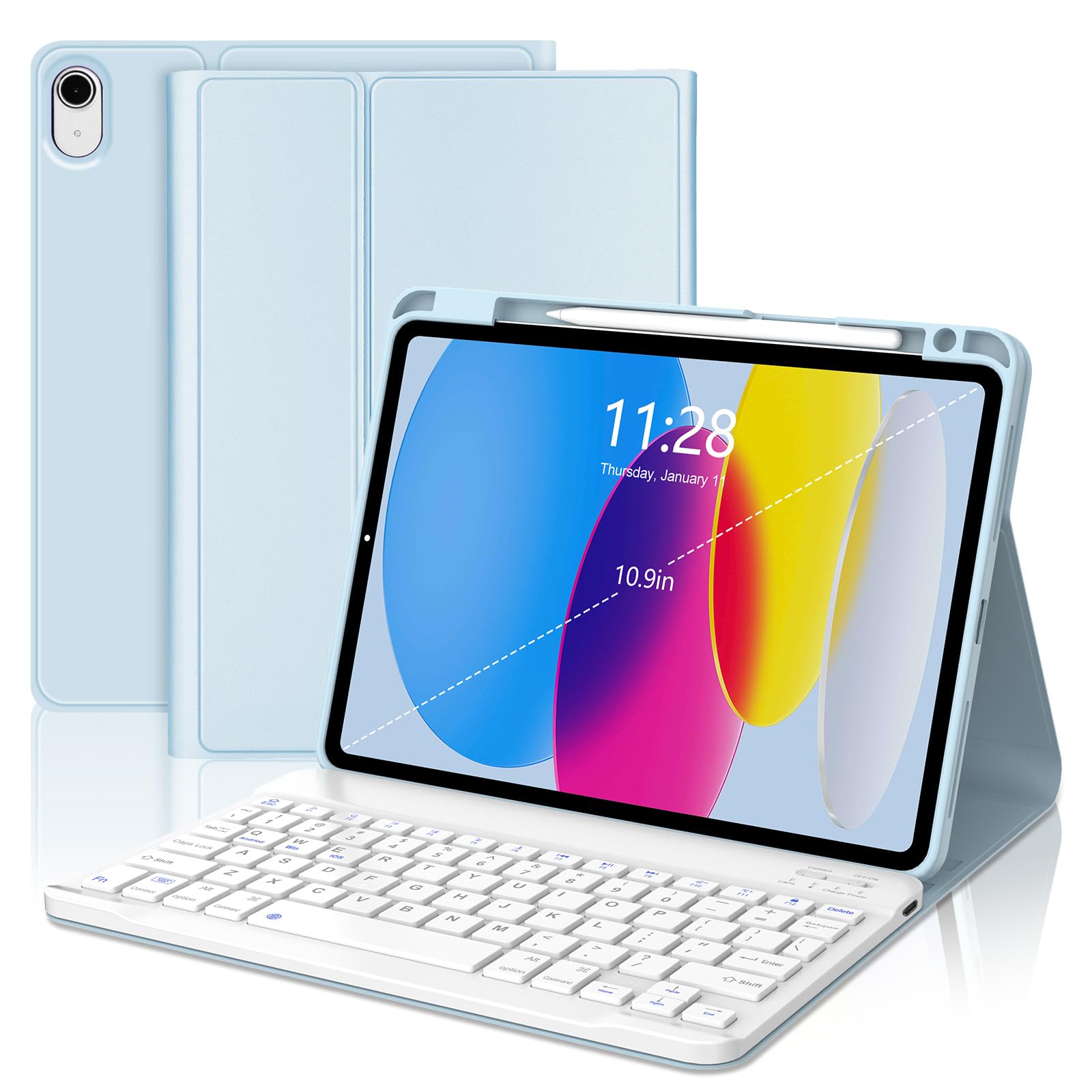 SENGBIRCHiPad Keyboard 10th Generation 10.9 inch (2022) - Smart Keyboard for iPad 10th Generation, Removable Bluetooth Keyboard - Auto Sleep/Wake Up Folio Cover, Cute iPad 10th Gen Case, Blue