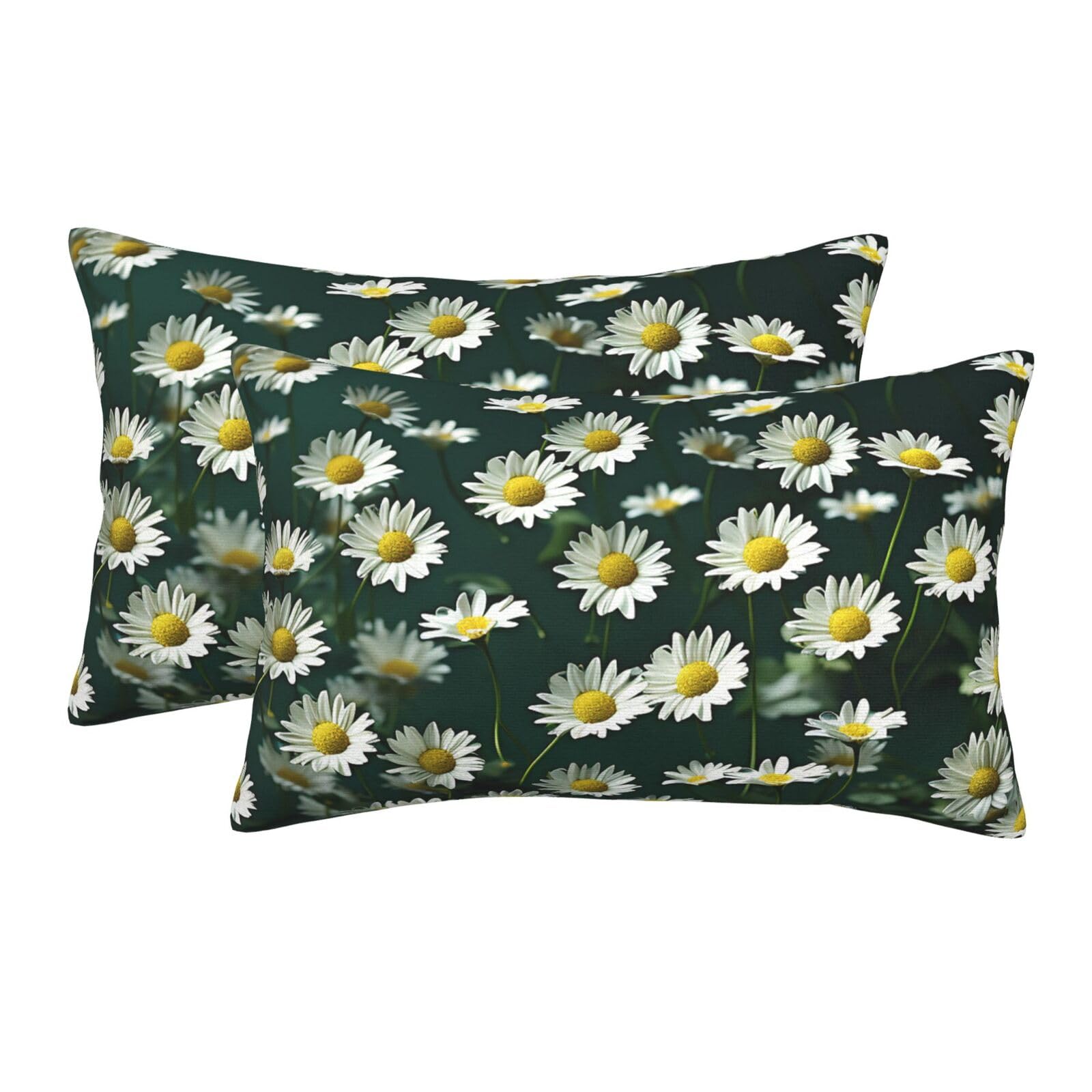 2 Pack Standard Size Pillow Cases for Hair and Skin Soft Breathable Pillow Case Covers with Hidden Zipper Green Daisy Background Pillowcase 14"x20" Pillow Cover for Sleeping Gift