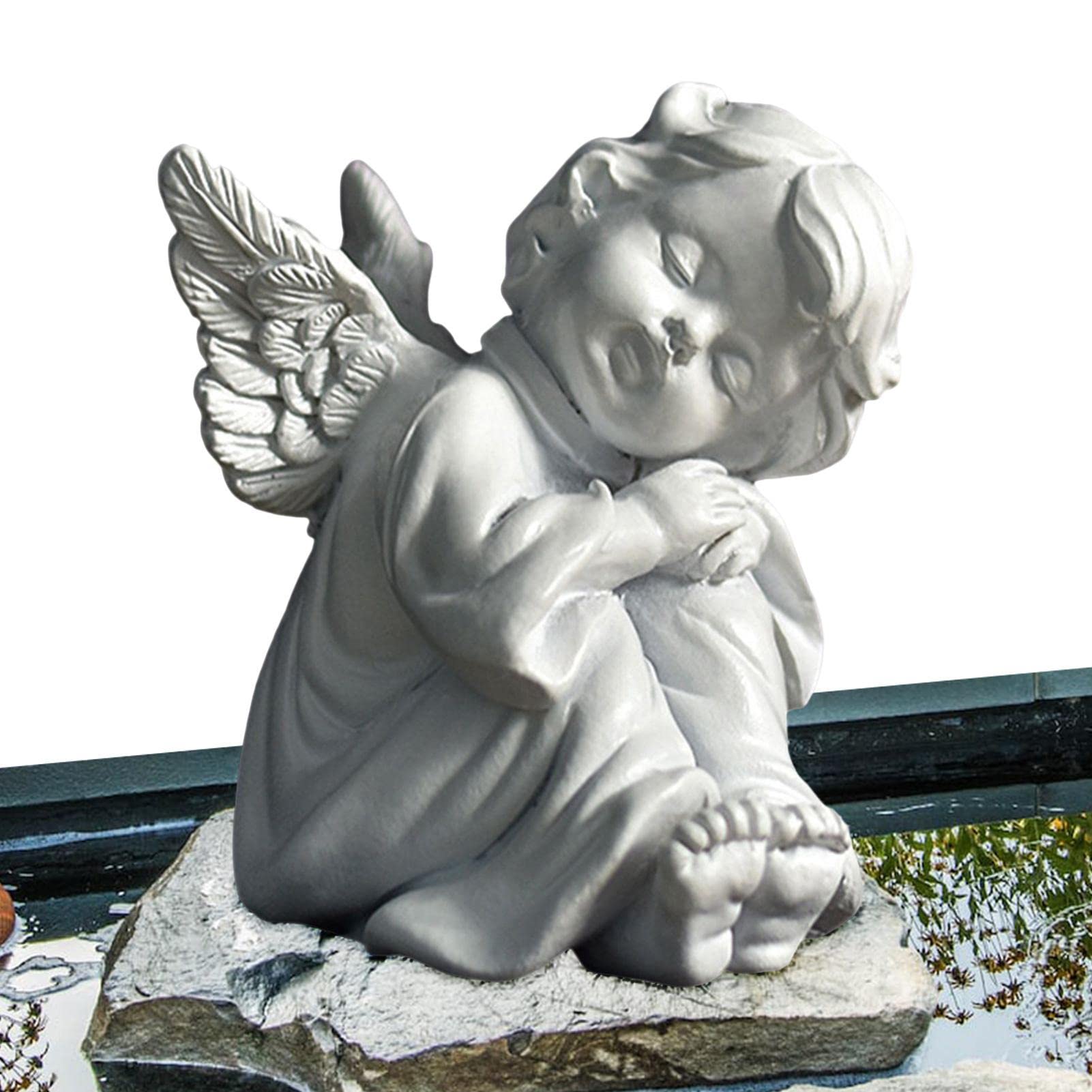 Esculturas de ángel para jardín, figura de niña de ángel, escultura ornamental, estatua de ángel segura para exteriores, estatua de jardín impermeable para iglesia, boda, oficina, cafetería,