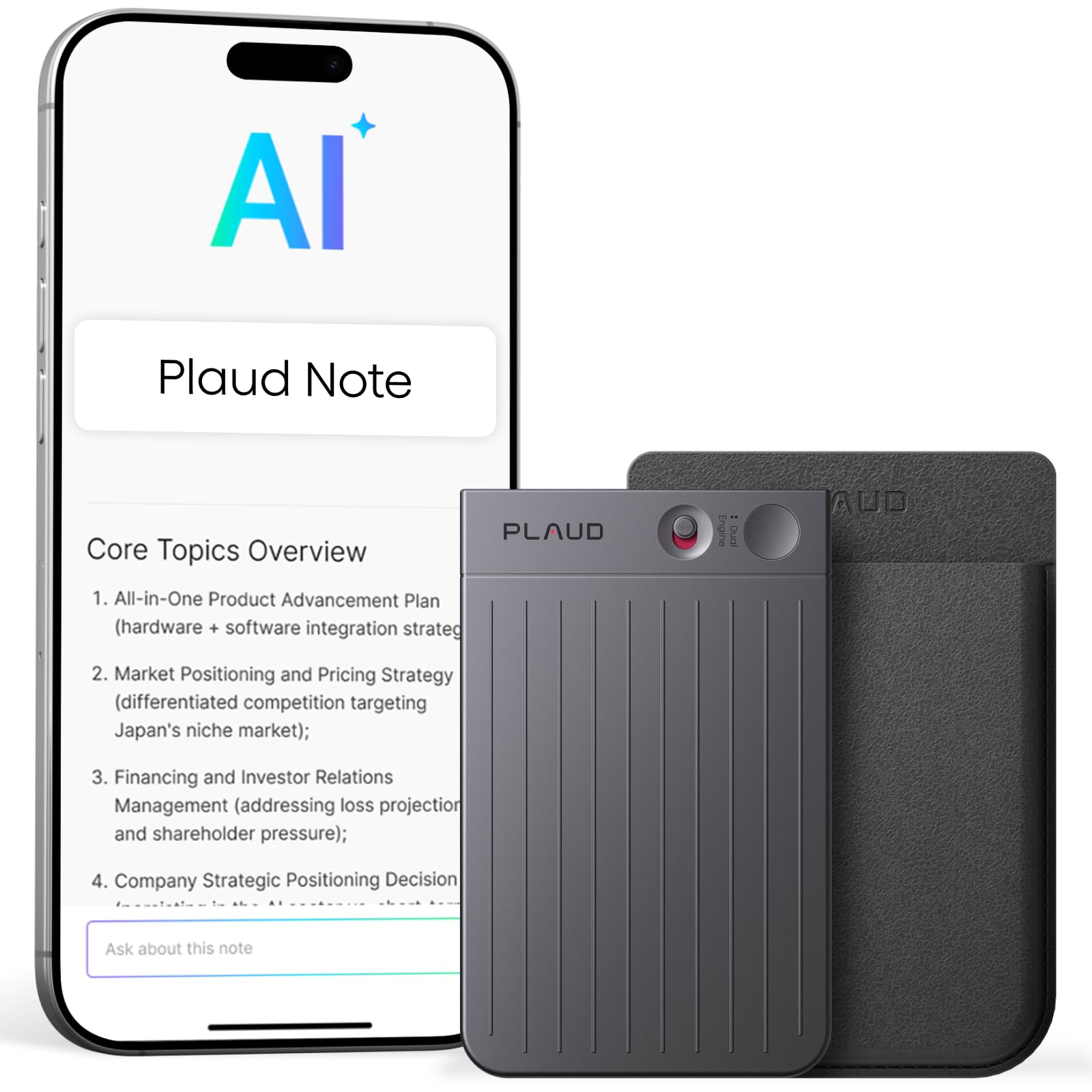 – Plaud Note AI Voice Recorder Device/Dictaphone w/Case App Control AI Transcribe & Summarize Support 112 Languages 64GB Digital Audio Recorder for Lectures Meetings Calls