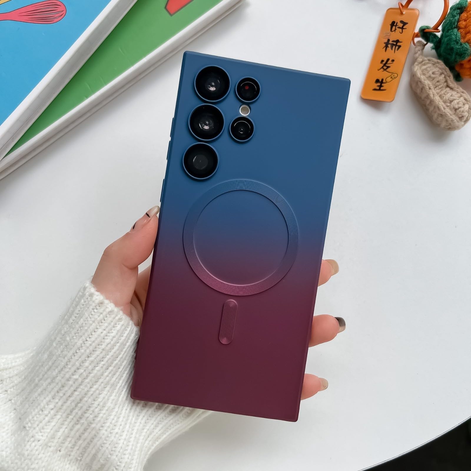 Coque silicone Samsung S22 avec aimant - Étui arrière bleu rouge magnétique - 5