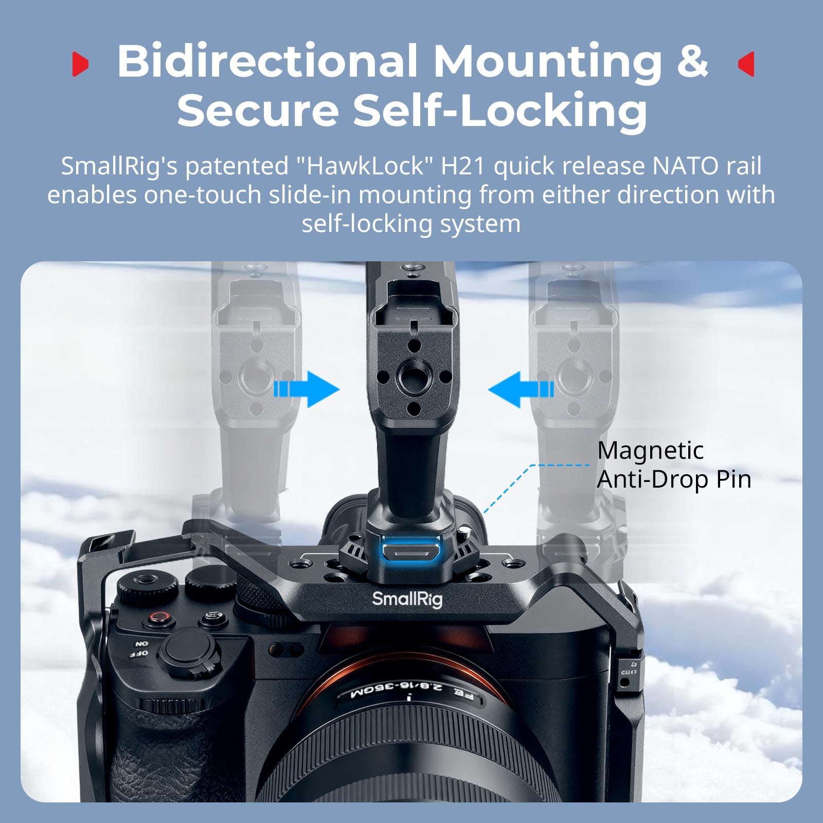 SMALLRIG Top Handle Obergriff, Zweiwege und Kompatible QR-Slide-NATO-Schiene für ARRI mit 1/4"-20-Schraube, Ergonomisches Design, 15kg max Tragkraft, Mehrere Integrierte Befestigungspunkte – 5632