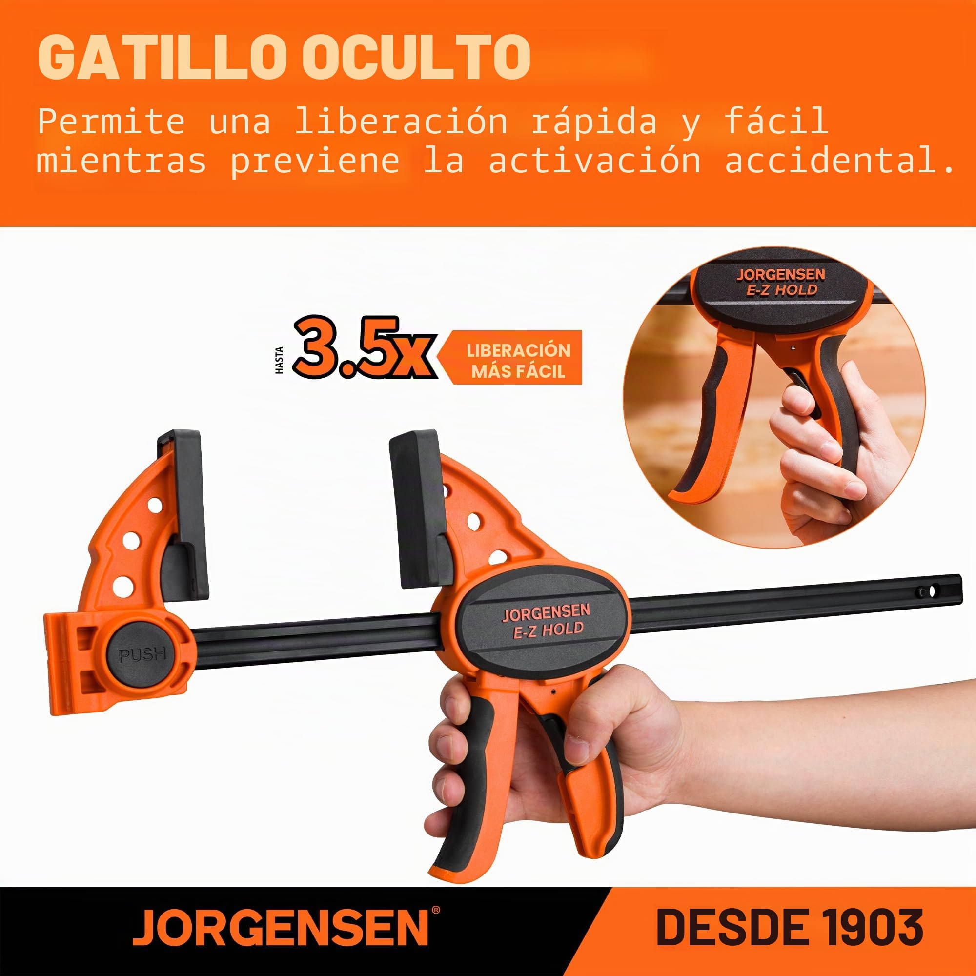 JORGENSEN Juego de 2 abrazaderas de barra de trinquete, servicio medio, abrazadera de 12 pulgadas con una mano, esparcidor expandible E-Z Hold