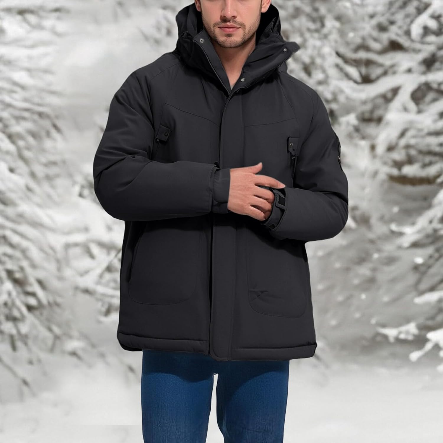Men's Waterproof Ski Snow Jacket Fleece Lined Warm Winter Rain Jacket with Hood Fully Taped Seams
