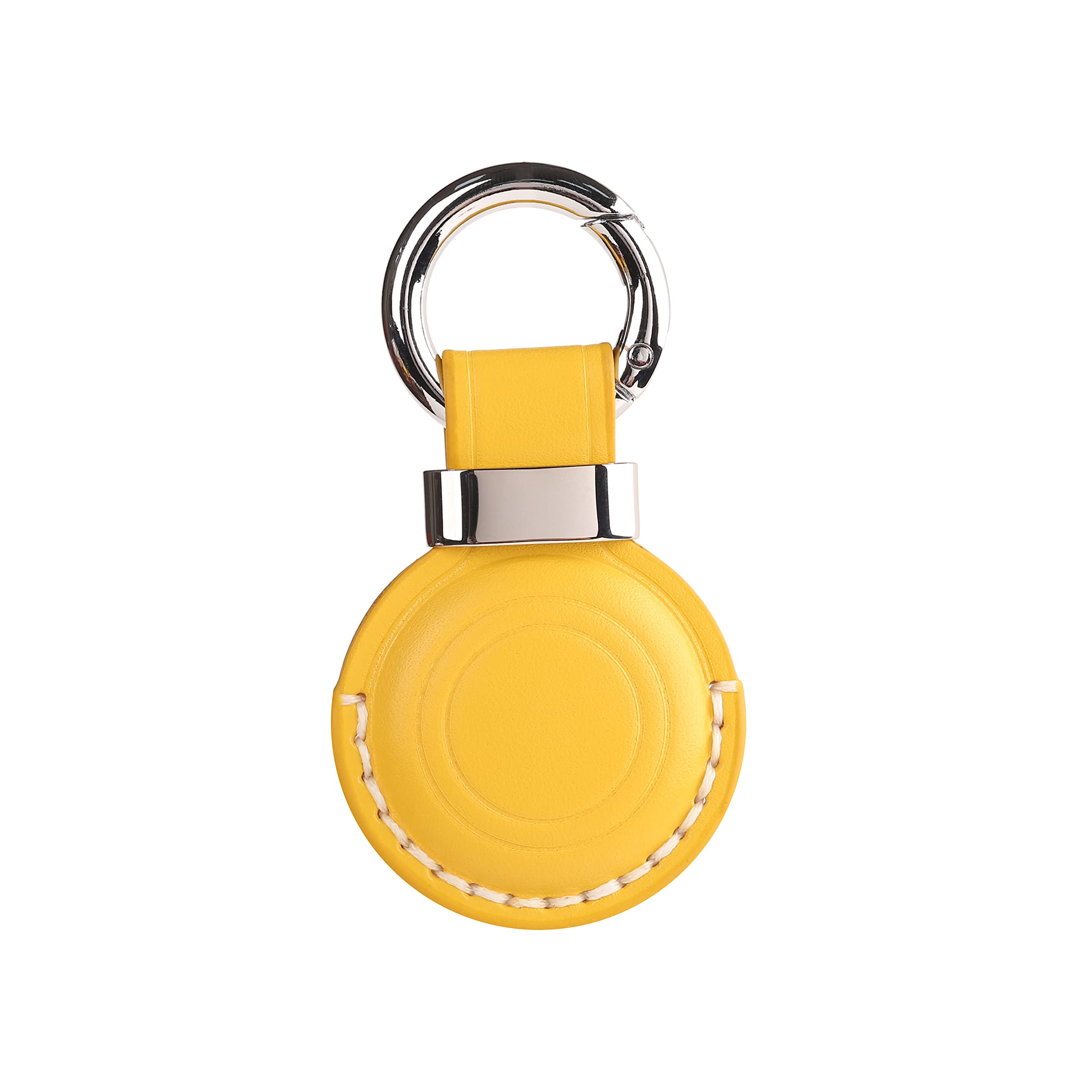LQU Genuine Leather Keychain Holder Compatible with Airtag, Secure Air Tag Keychain Holder Case Cover Key Chain Ring Accessories for Air Tag - Yellow