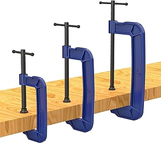 C Clamps set(4"+6"+8"), Large Deep Throat Ductile Iron C-Clamp w/ 1700-2930LB Clamping Force, Unique Ergonomic Design for Welding, Woodworking, Metal and DIY Projects