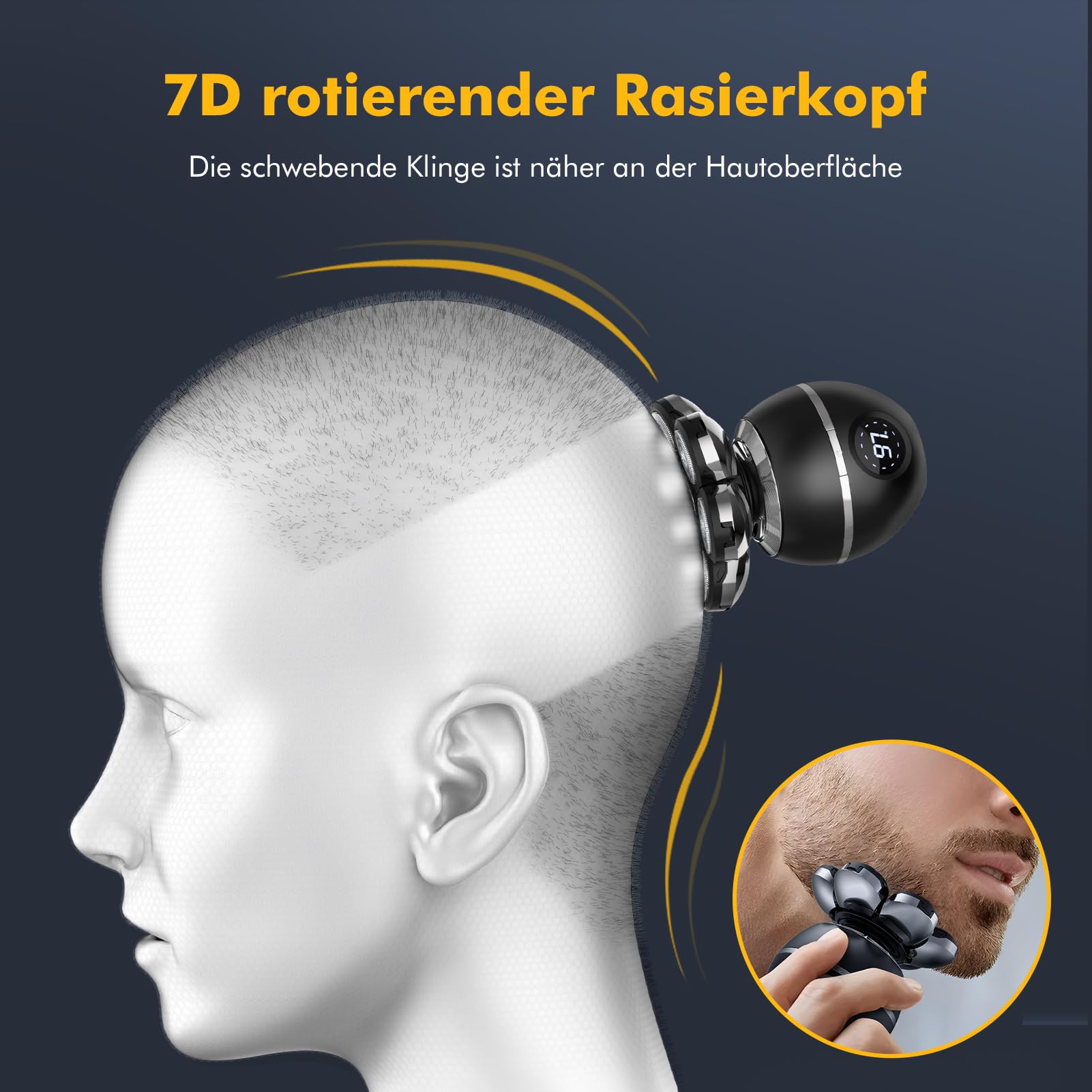 ETENTOUS Glatzen Rasierer Herren Elektrisch, 7D Elektrorasierer Herren -6 in 1 Kopfrasierer für Männer mit Glatze IPX7 Wasserdicht Bart Nasenhaar Trimmer Pflege Kit -Nass&Trocken-Kopfrasierer Glatze
