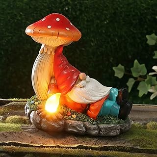 Garden Gnomes Statues with Solar LED Light, Solar Powered Gnome Sculptur...