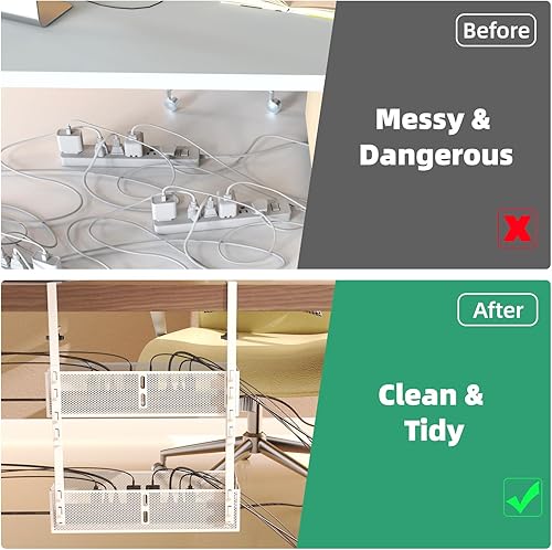 Miniatura 2 de Bandeja de gestión de cables para debajo del escritorio, 2 paquetes de metal para debajo del escritorio, montaje de abrazadera de gestión de cables