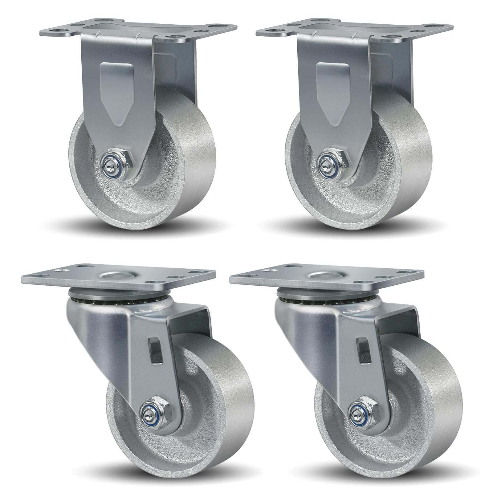 CWfutureparts 3" Caster Wheels Heavy Duty 1400 lbs，Swivel Casters Set of 4, Industrial Plate Casters, Semi Steel Cast Iron Wheels for Furniture,